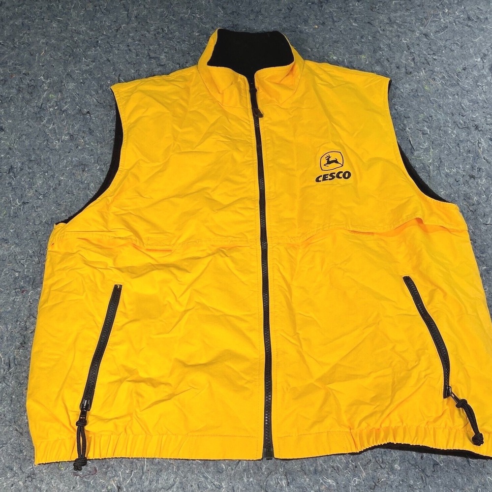 John Deere Vest XL Men Quilted Puffer Black Yellow Reversible Workwear Farmers